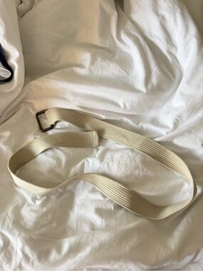 J.Crew Cream Canvas Web Belt with Antique Brass D-Ring Buckle
